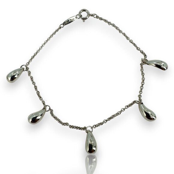 Tiffany & Co Peretti 5 Teardrop 925 Sterling Silver Charm Bracelet 7" - Picture 1 of 5
